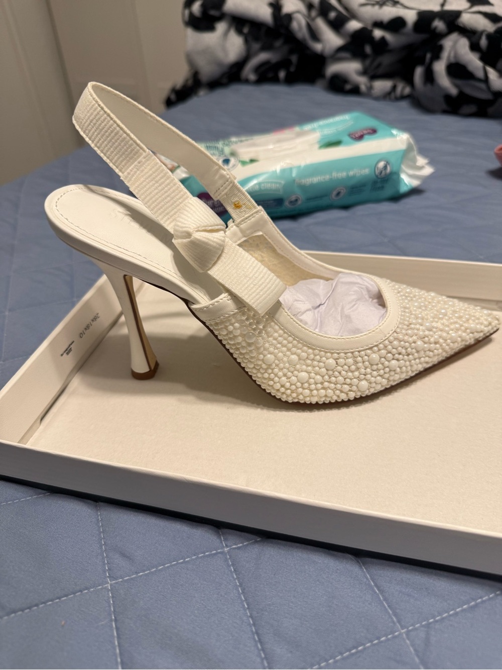 Steve Madden Ivory Beaded Pointed Slingback Heels